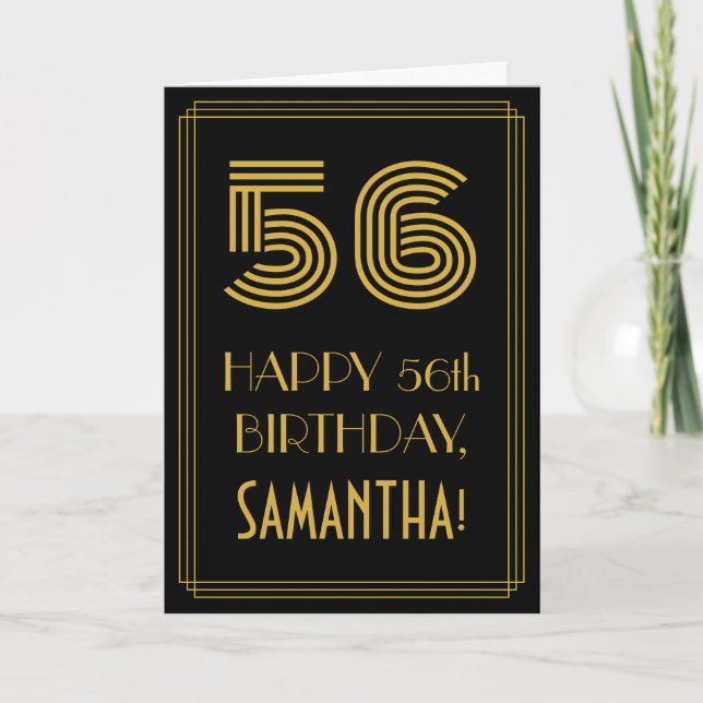 56th Birthday: Art Deco Inspired Look "56" & Name Card (Front)