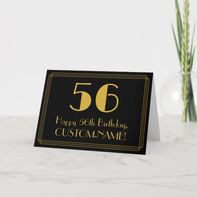 56th Birthday: Art Deco Inspired Look "56" + Name Card (Front)