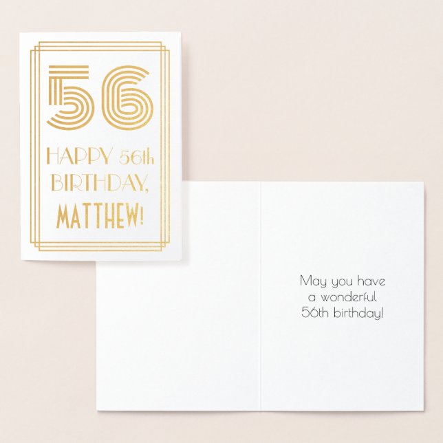 56th Birthday - Art Deco Inspired Look "56" & Name Foil Card (Display)