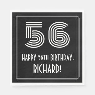 56th Birthday: Art Deco Inspired Look "56" + Name Napkin