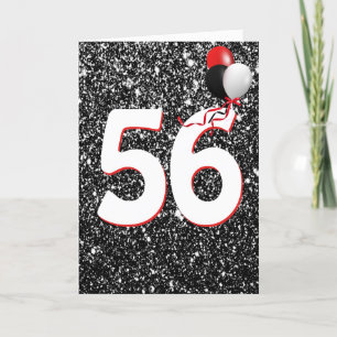 56th Birthday Balloons on Black Glitter  Card