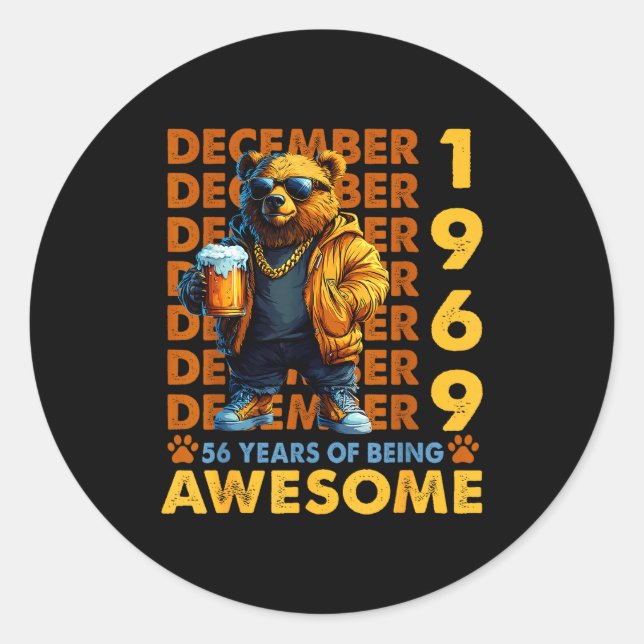 56th Birthday Bear Legends December 1969 56 Years  Classic Round Sticker (Front)