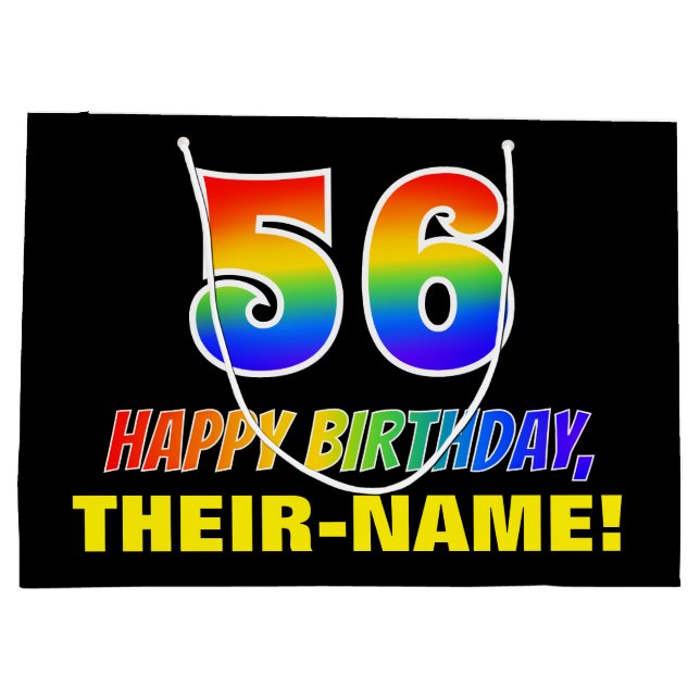56th Birthday: Bold, Fun, Simple, Rainbow 56 Large Gift Bag (Back)