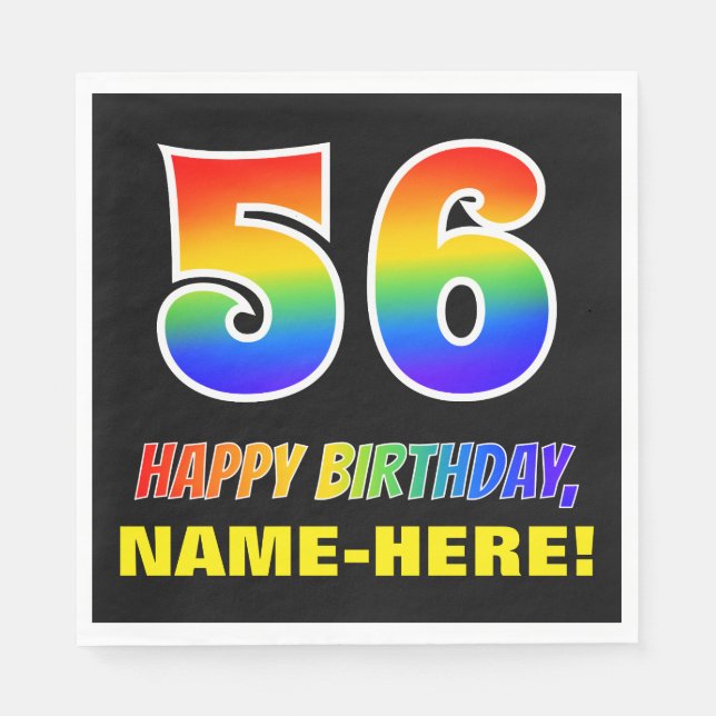56th Birthday: Bold, Fun, Simple, Rainbow 56 Napkin (Front)