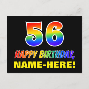 56th Birthday: Bold, Fun, Simple, Rainbow 56 Postcard