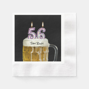 56th birthday candles in beer napkin