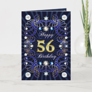 56th birthday card with masses of jewels
