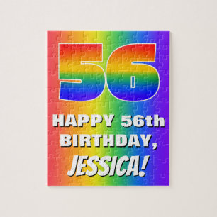 56th Birthday: Colourful, Fun Rainbow Pattern # 56 Jigsaw Puzzle