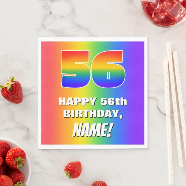 56th Birthday: Colourful, Fun Rainbow Pattern # 56 Napkin (Insitu)