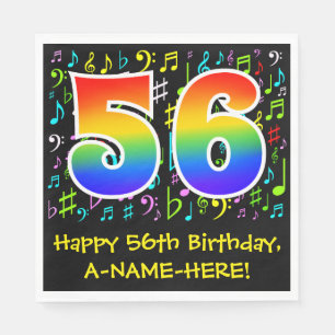 56th Birthday - Colourful Music Symbols, Rainbow 5 Napkin