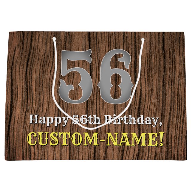 56th Birthday: Country Western Inspired Look, Name Large Gift Bag (Front)