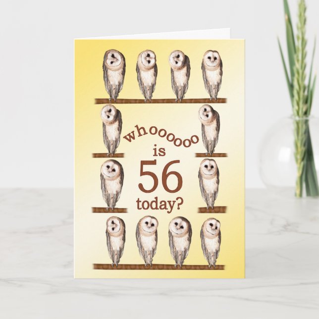 56th birthday, Curious owls card. Card (Front)