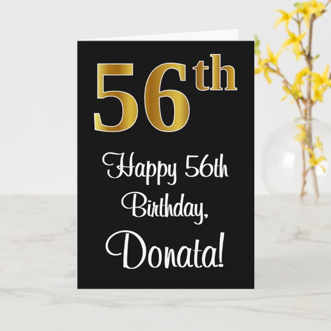 56th Birthday ~ Elegant Luxurious Faux Gold Look # Card (Yellow Flower)