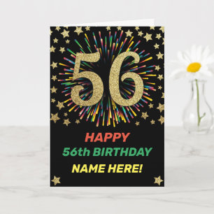 56th Birthday Firework Rainbow Gold Happy Birthday Card