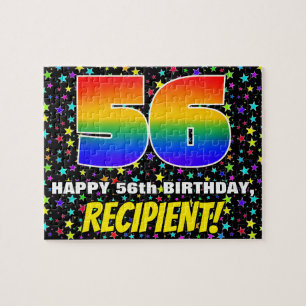 56th Birthday — Fun, Colourful Star Field Pattern Jigsaw Puzzle