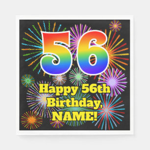 56th Birthday: Fun Fireworks Pattern + Rainbow 56 Napkin