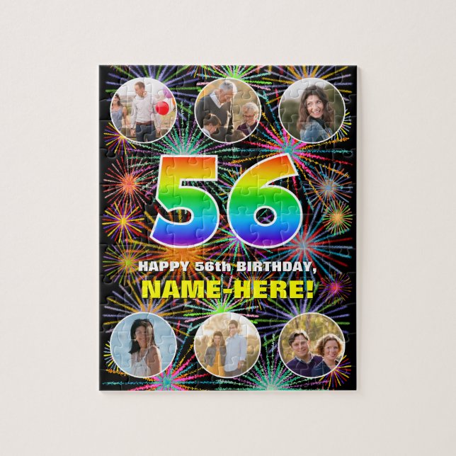 56th Birthday: Fun Rainbow #, Custom Name + Photos Jigsaw Puzzle (Vertical)