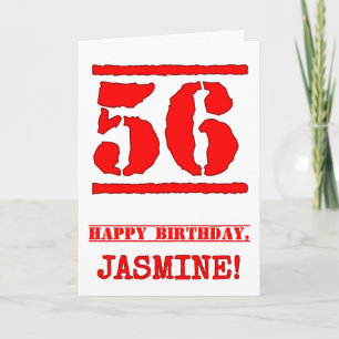 56th Birthday: Fun, Red Rubber Stamp Inspired Look Card