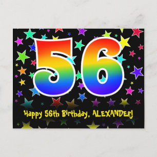 56th Birthday: Fun Stars Pattern, Rainbow 56, Name Postcard