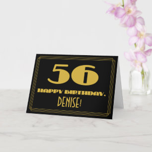 56th Birthday: Name + Art Deco Inspired Look "56" Card