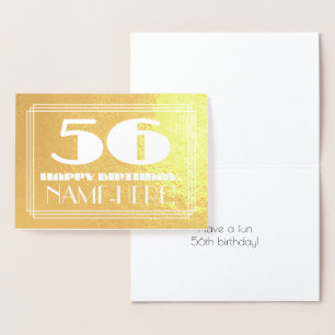56th Birthday: Name + Art Deco Inspired Look "56" Foil Card