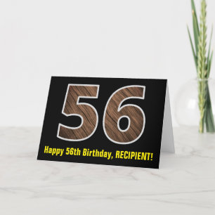56th Birthday: Name + Faux Wood Grain Pattern "56" Card