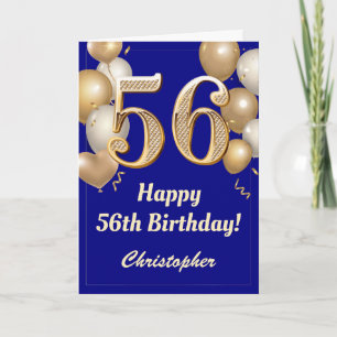 56th Birthday Navy Blue and Gold Balloons Confetti Card