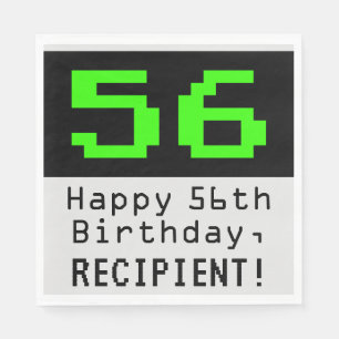 56th Birthday - Nerdy / Geeky Style "56" & Name Napkin