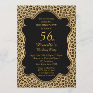 56th,Birthday Party 56th,Cheetah, Black & Gold Invitation