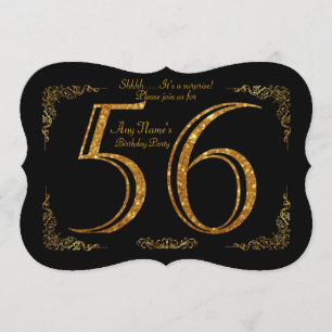 56th,Birthday party 56th,great Gatsby,black & gold Invitation