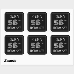56th Birthday Party: Art Deco Style & Custom Name Square Sticker