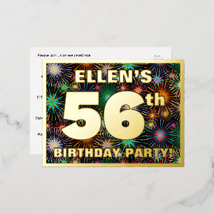 56th Birthday Party: Bold, Colourful Fireworks Loo Foil Invitation Postcard