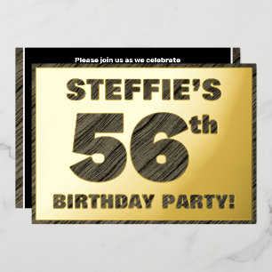 56th Birthday Party — Bold, Faux Wood Grain Text