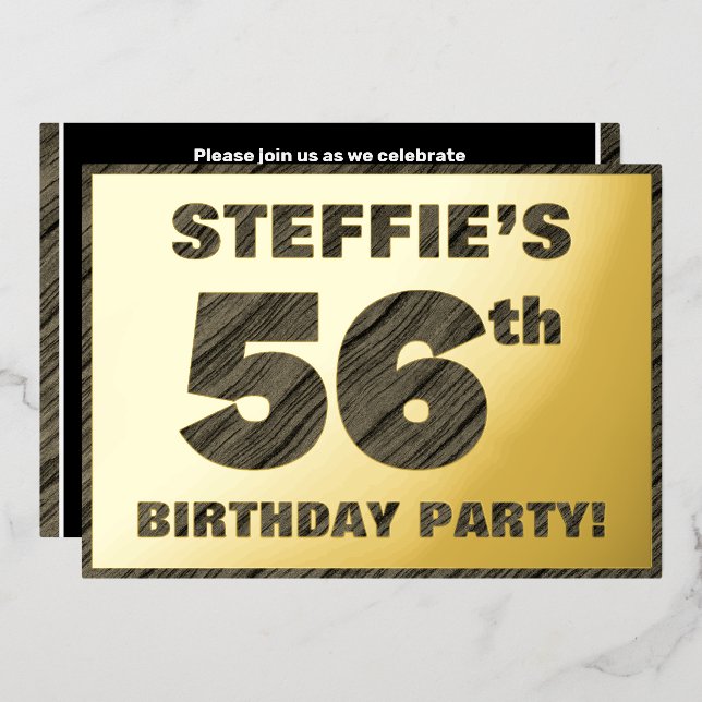 56th Birthday Party — Bold, Faux Wood Grain Text (Front/Back)