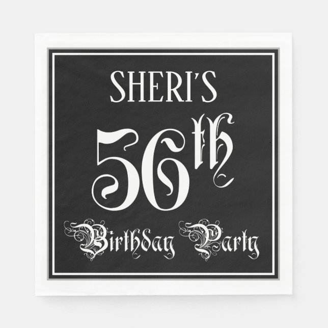 56th Birthday Party — Fancy Script + Custom Name Napkin (Front)