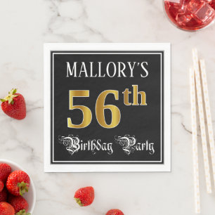56th Birthday Party — Fancy Script, Faux Gold Look Napkin