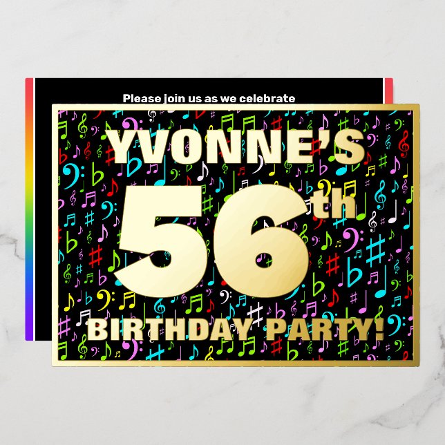 56th Birthday Party — Fun, Colourful Music Symbols (Front/Back)