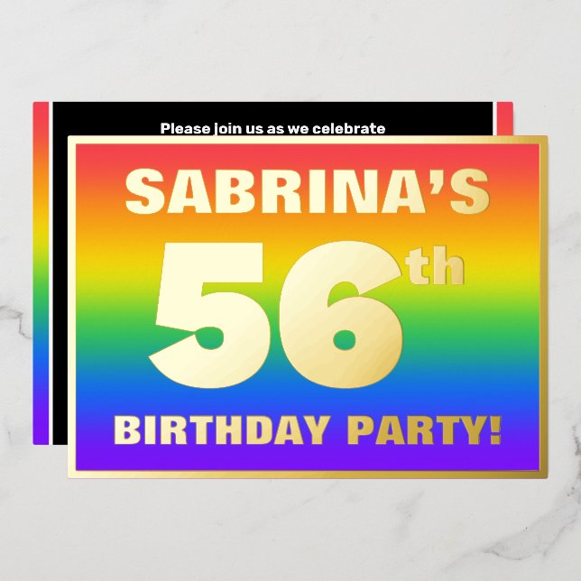 56th Birthday Party: Fun, Colourful Rainbow Patter (Front/Back)
