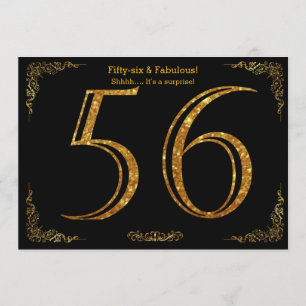 56th Birthday party,Gatsby styl,black gold glitter Invitation