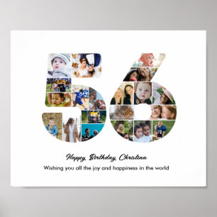 56th Birthday Party Number 56 Photo Collage Poster