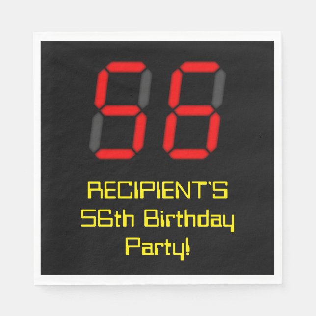 56th Birthday: Red Digital Clock Style "56" + Name Napkin (Front)