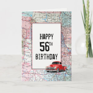 56th Birthday Red Retro Truck on Map Card