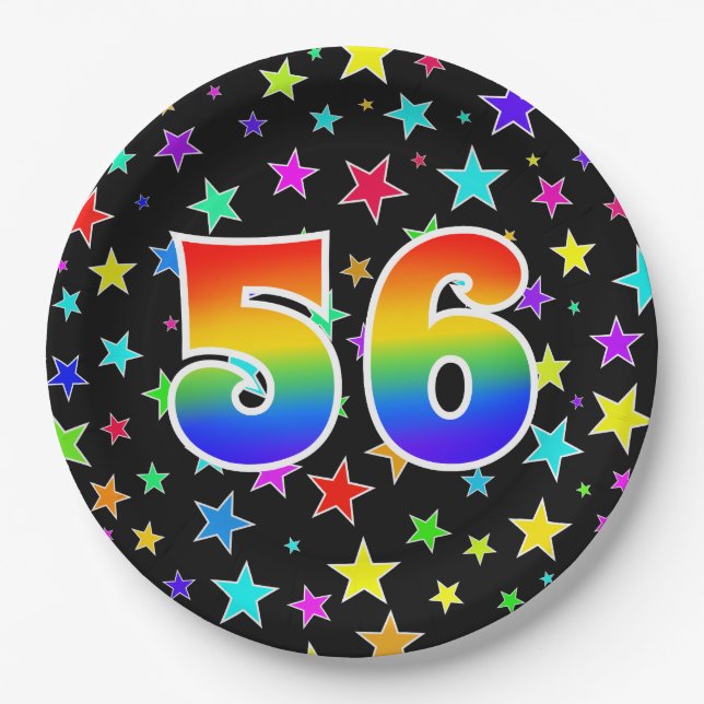 56th Event: Bold, Fun, Colourful Rainbow 56 Paper Plate (Front)