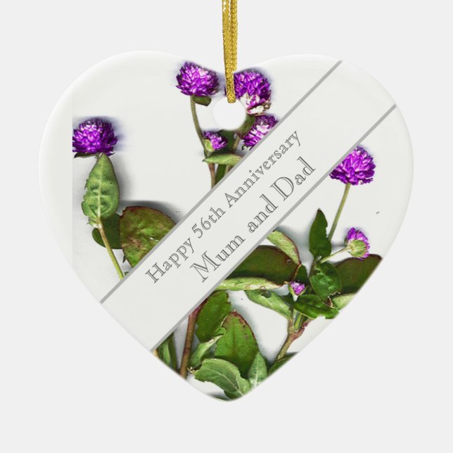 56th Wedding Anniversary Globe Amaranth   Ceramic Tree Decoration (Front)