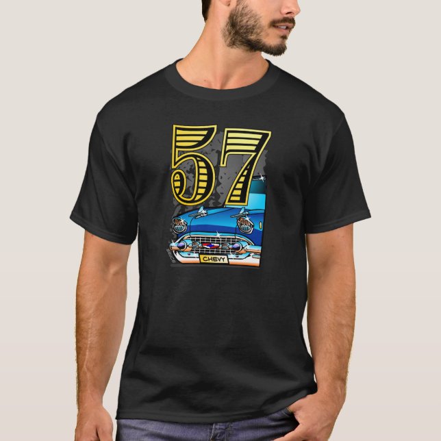57 Chevy Car Cartoon T-Shirt (Front)