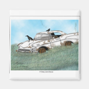 57 Chevy out to Pasture. Magnet