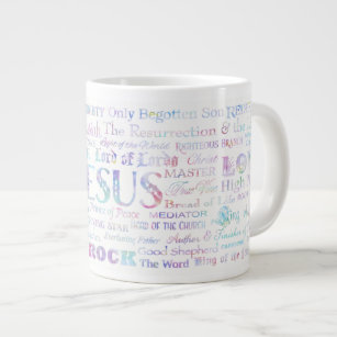 57 Names of JESUS JUMBO Coffee Mug, Pastel Colours Large Coffee Mug