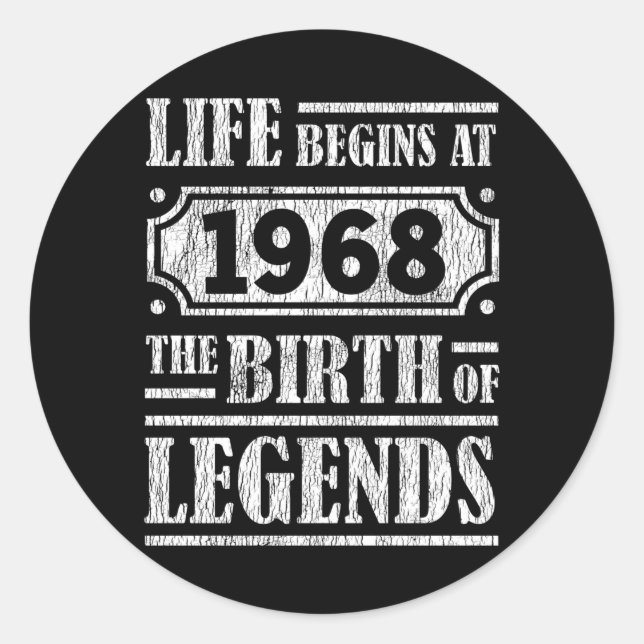 57 Year Old 1968 Birth Of Legend 57th Birthday Classic Round Sticker (Front)