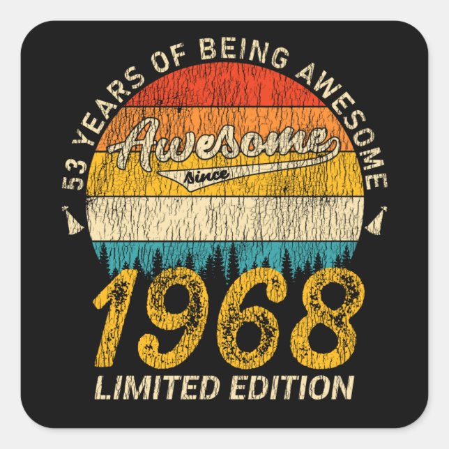 57 Year Old 1968 Retro Awesome 57th Birthday Gift Square Sticker (Front)
