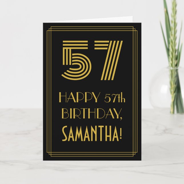 57th Birthday: Art Deco Inspired Look "57" & Name Card (Front)